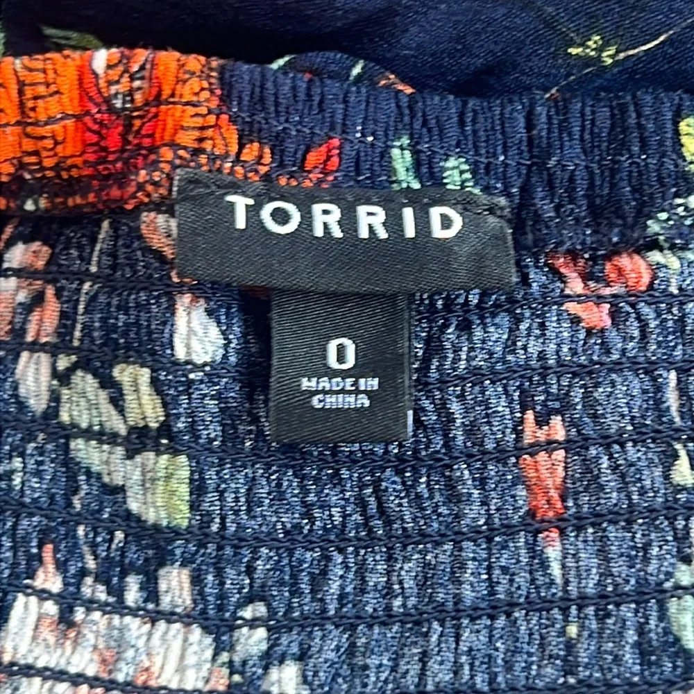 Torrid Crinkle Gauze Floral Dress Navy Plus Size Zero 0 0X 12 L  Skater